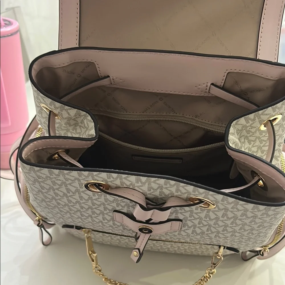 Michael Kors Pink and Beige Signature Logo Backpack